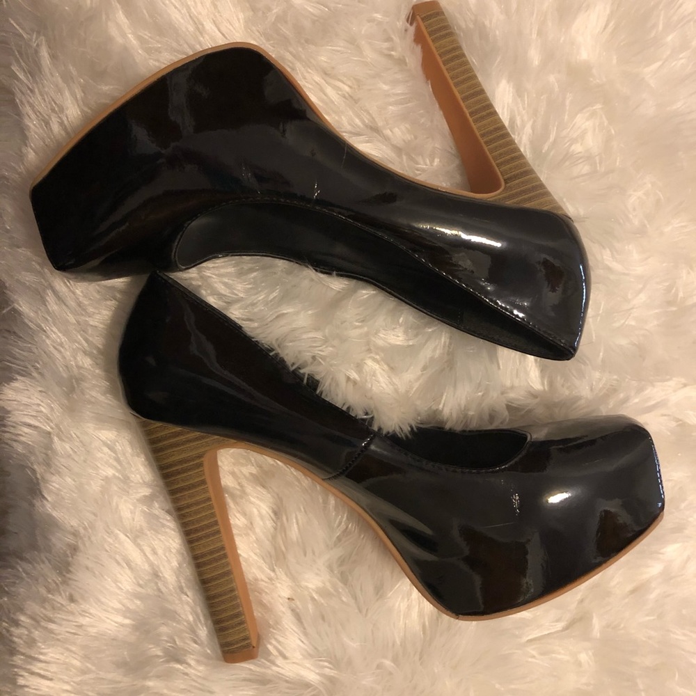Platform Chunky Faux Patent Heels